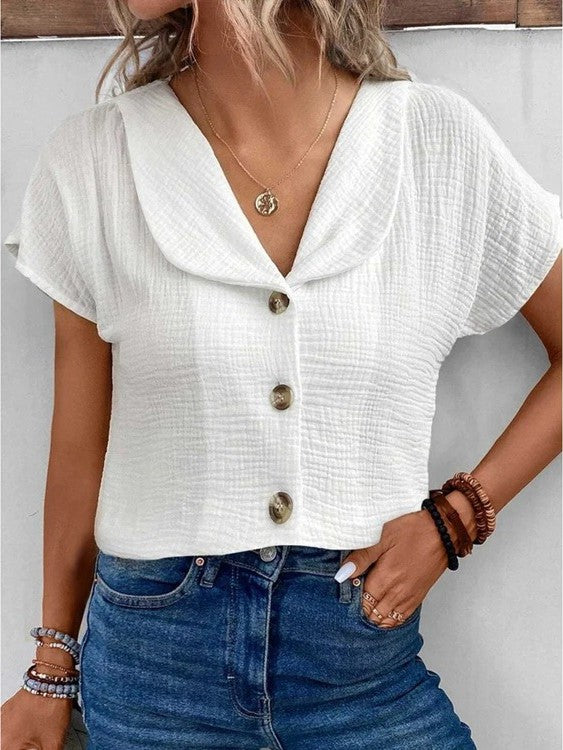 Chique Zomerblouse met Knoopsluiting en Korte Mouwen voor dames