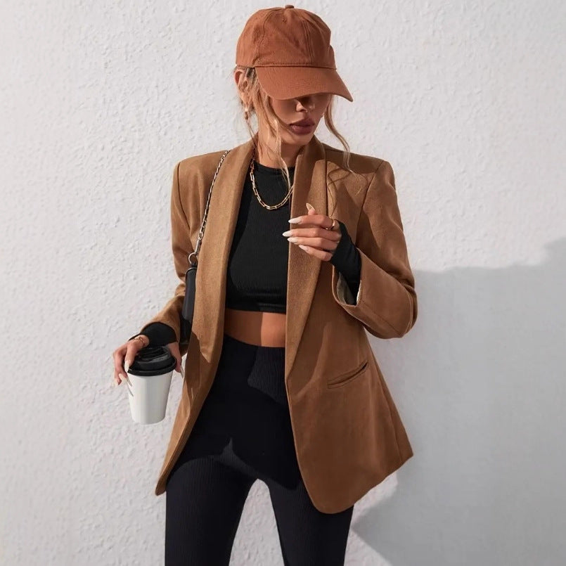Dames Blazer – Oversized Pasvorm – Open Voorzijde – Shawlkraag – Lange Lengte