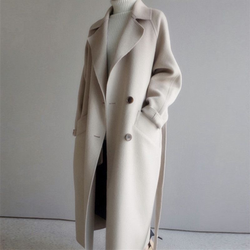 Ladies Overcoat – Wool – Oversized Fit – Double Row Buttons – With Belt