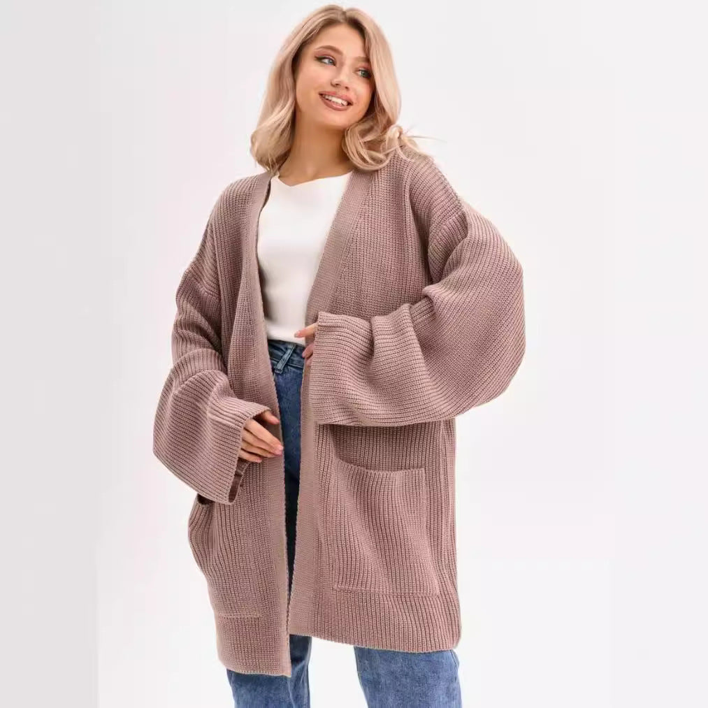 Dames Gebreid Vest – Oversized Pasvorm – Wol Look – Lange Lengte – Steekzakken