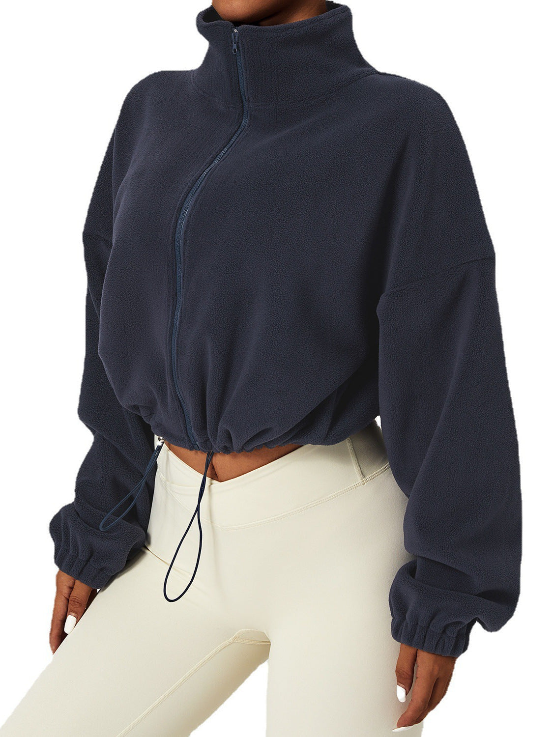 Dames Cropped Jas – Fleece – Los Model – Staande Kraag – Verstelbare Zoom