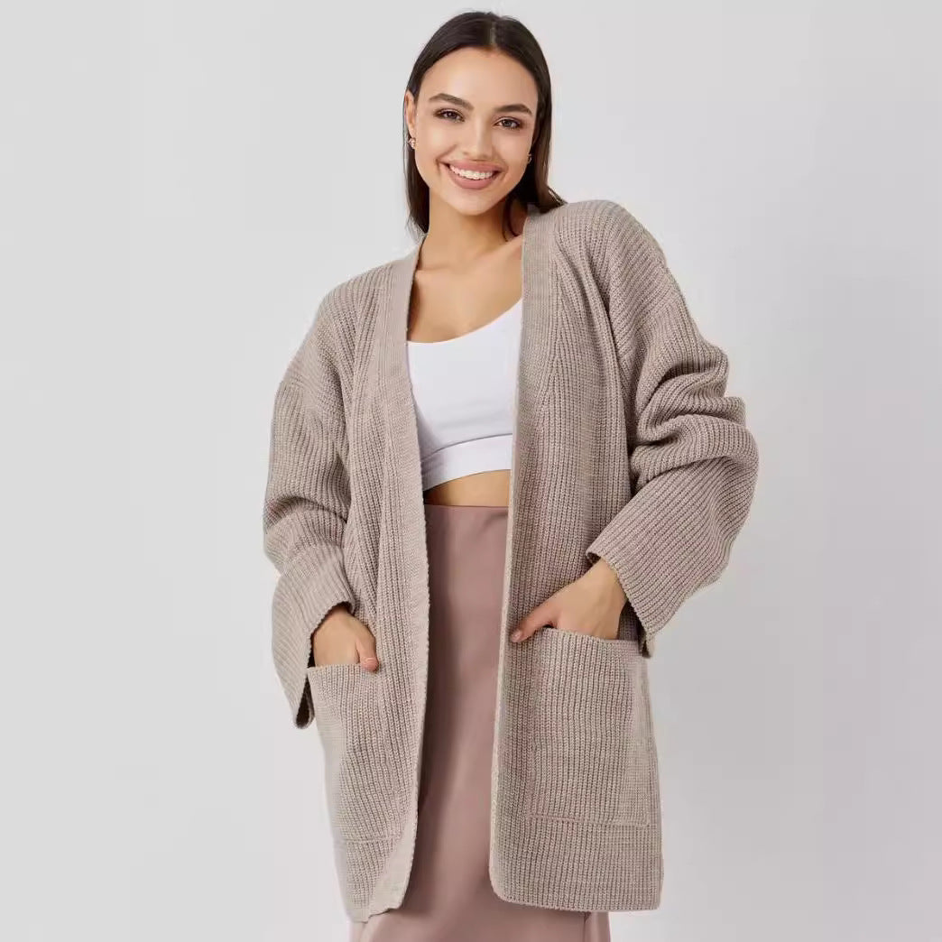 Dames Gebreid Vest – Oversized Pasvorm – Wol Look – Lange Lengte – Steekzakken