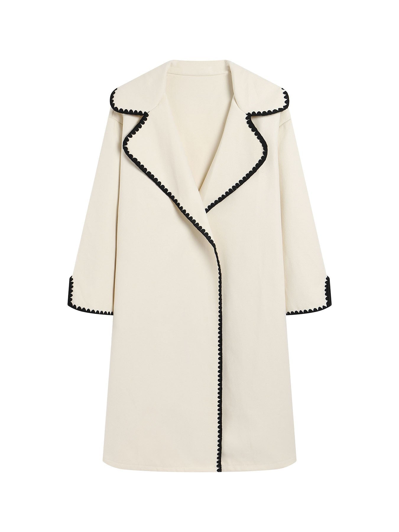 Dames Windbreaker Jas – Oversized Pasvorm – Wol – Volledig Lang – Schelp Borduursel