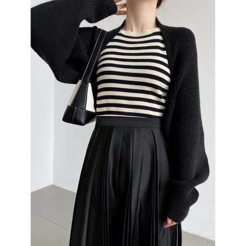 Dames Shrug Cardigan – Wolmix – Ribgebreid – Open Front – Cropped Pasvorm – Oversized Mouwen