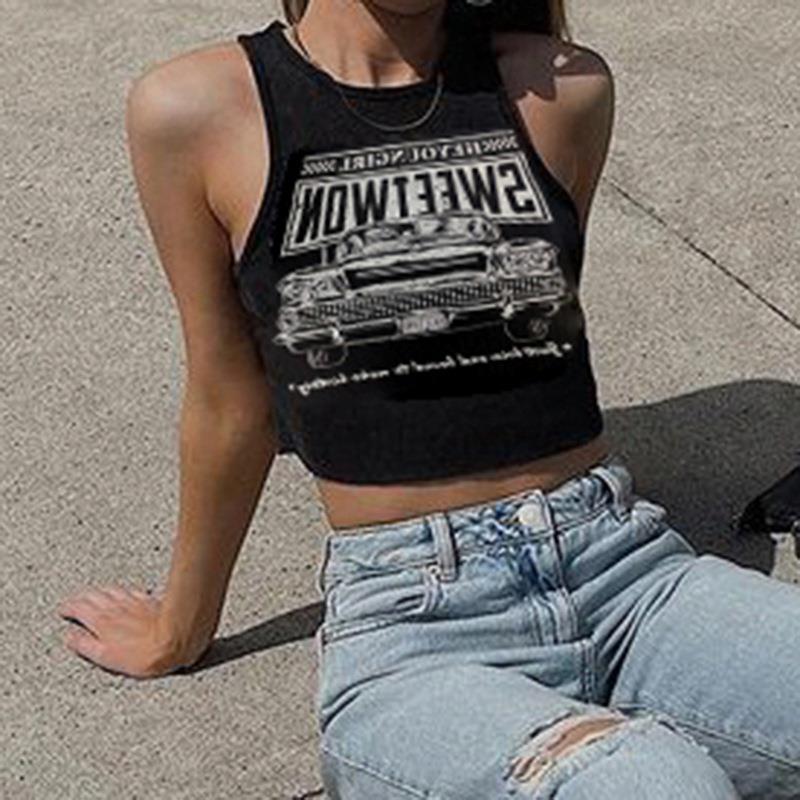 Dames Crop Top met Auto-Print – Creatief en Comfortabel