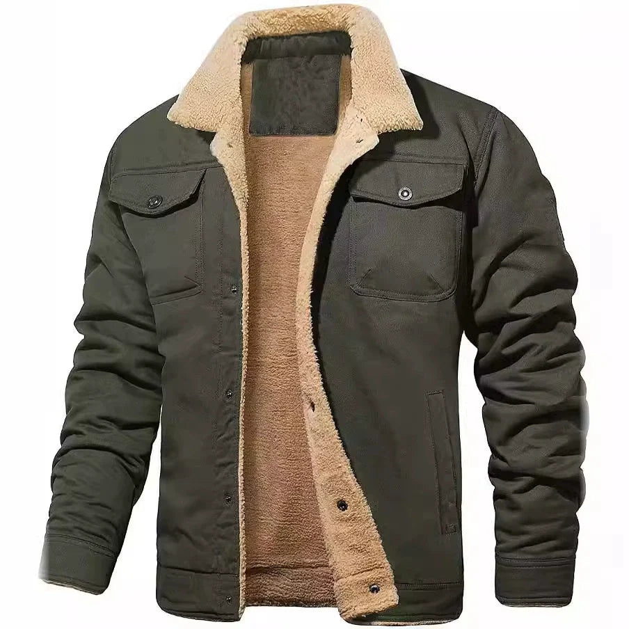 Heren Utility Jacket – Relaxed Fit – Sherpa Kraagvoering – Drukknoopsluiting