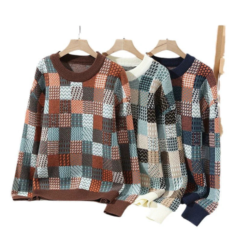 Heren Trui – Relaxte Pasvorm – Patchwork Breisel – Geribde Boorden en Halslijn