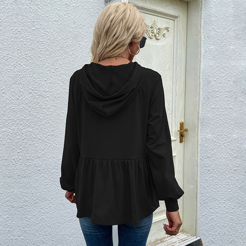 Dames Hoodie – Relaxte Pasvorm – Zacht Gebreid – Ruches – Verstelbare Halslijn