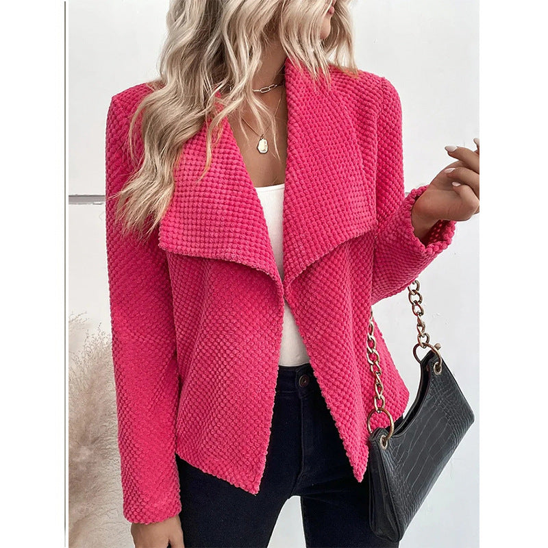 Dames Cardigan – Relaxte Pasvorm – Wafelstructuur – Open Voorkant – Waterval Kraag – Lange Mouw