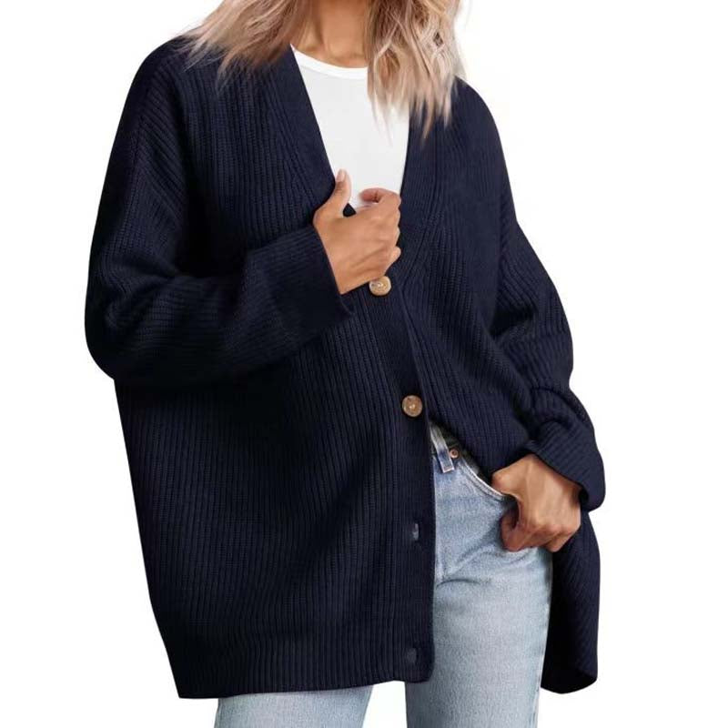 Dames Cardigan – Zacht Gebreid – Oversized Pasvorm – Ribstructuur – V-Hals Met Knopen