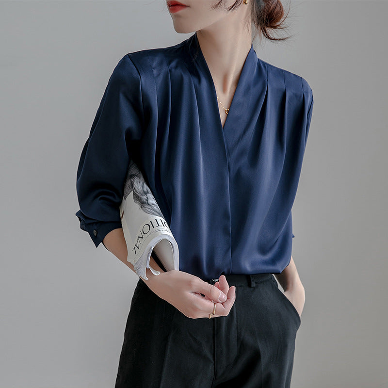 Elegante V-halsblouse voor dames - Lange mouwen - Minimalistisch design