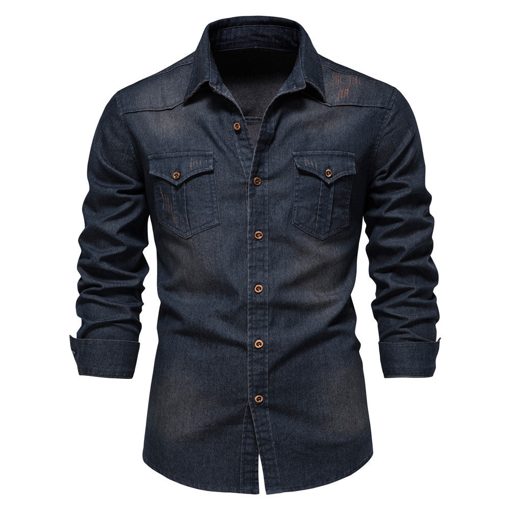 Gestructureerd denim overhemd met lange mouwen voor heren