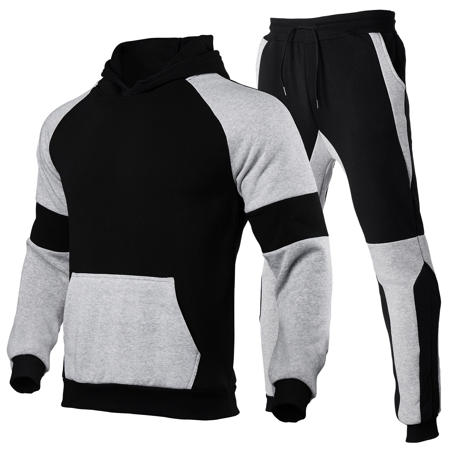 Men's Hoodie and Tracksuit – Relaxed Fit – Cotton Blend – Contrast Seams – Sporty