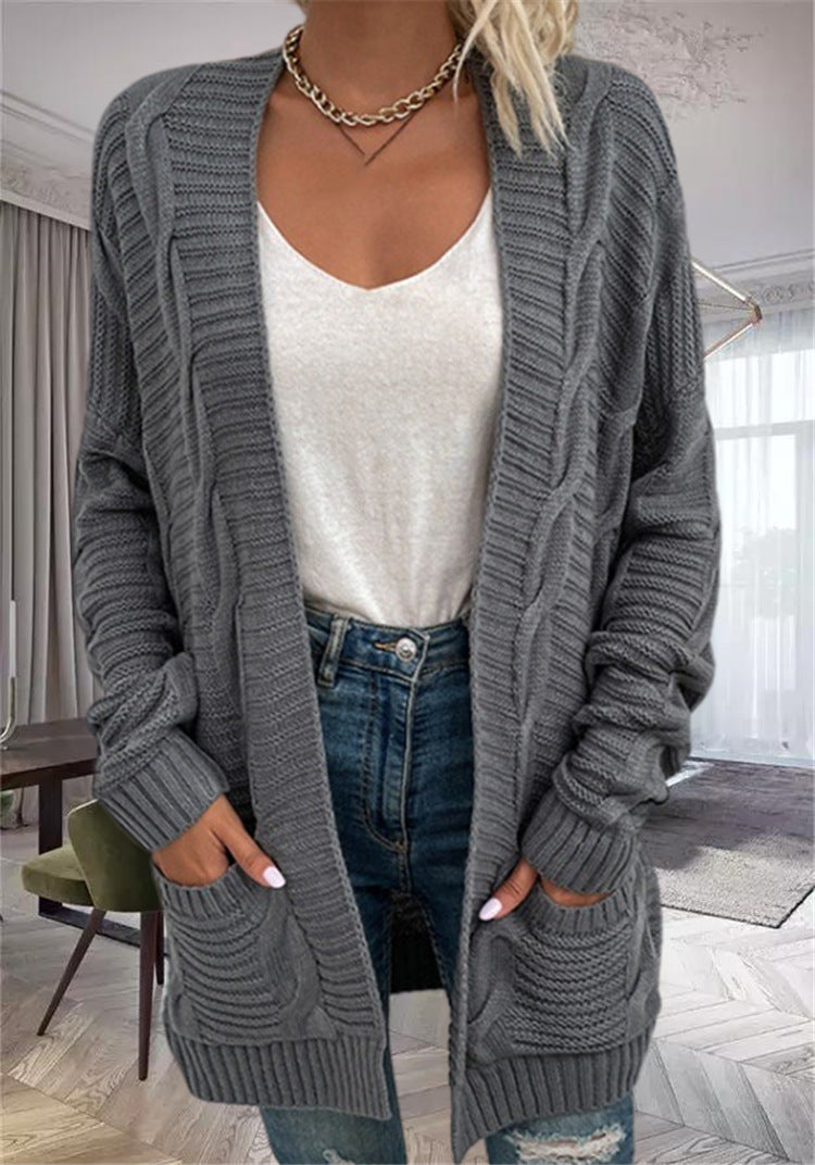 Damesvest – Oversized Pasvorm – Chunky Knit Wol – Open Front met Zakken