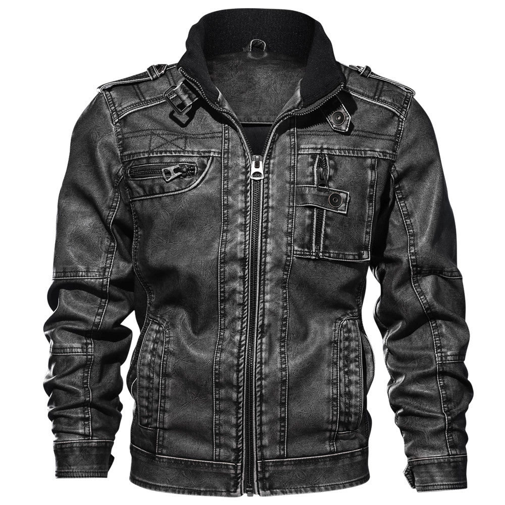 Heren Jas – Slim Fit – Leerlook – Opstaande Kraag – Meerdere Zakken – Militairstijl
