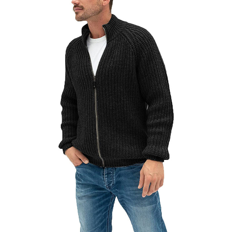 Heren Cardigan – Wol Breisel – Normale Pasvorm – Ritssluiting – Hoge Kraag – Raglanmouw