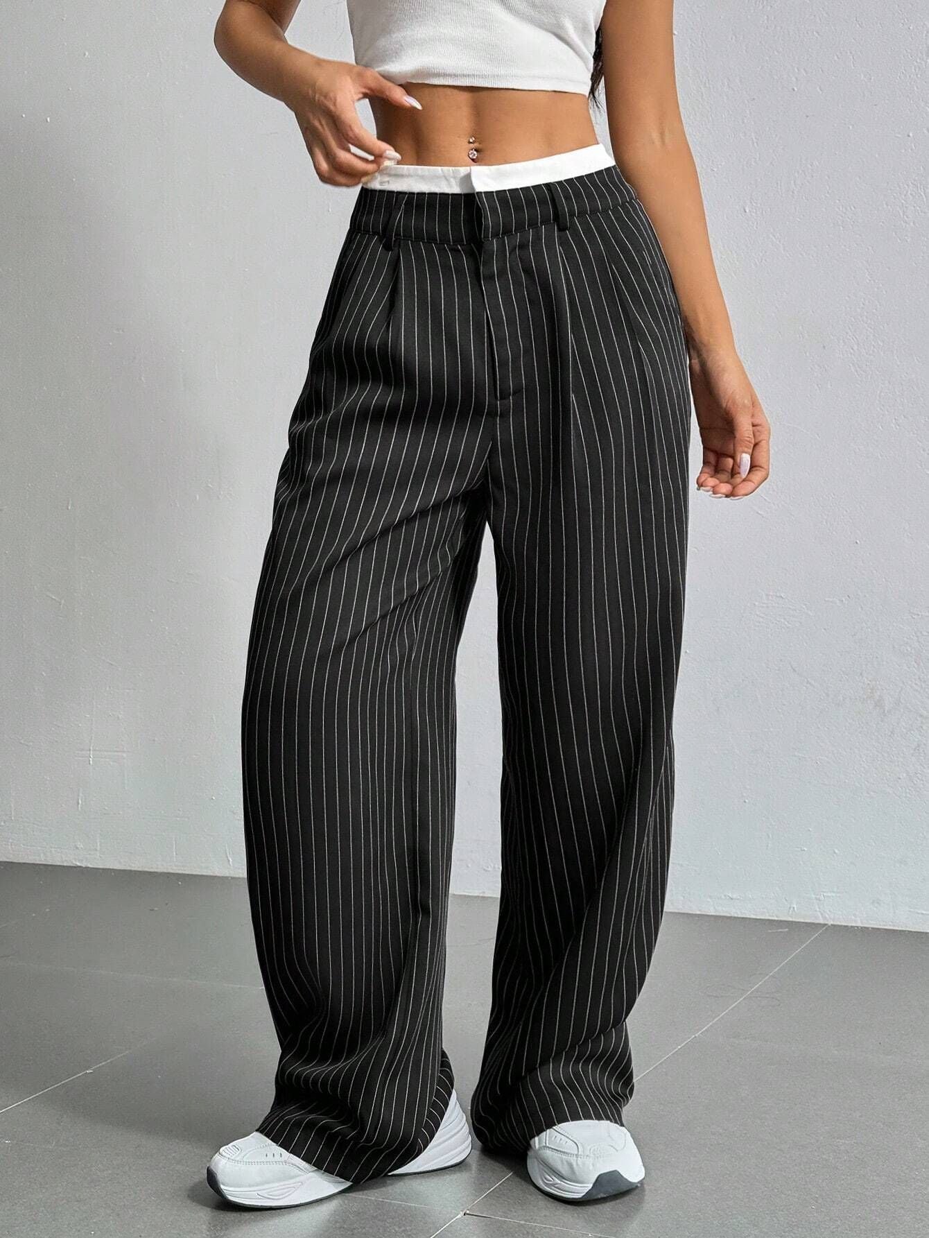 Elegante Wijde Pinstripe Broek voor Dames