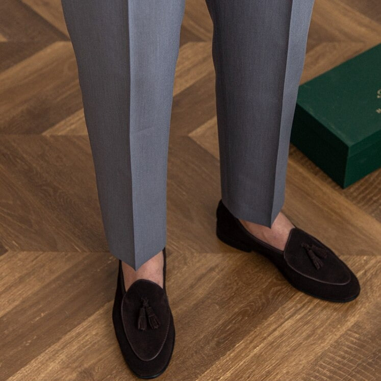 Stijlvolle Heren Tailored Broek – Hoge Taille Plooi, Slim Tapered Pasvorm