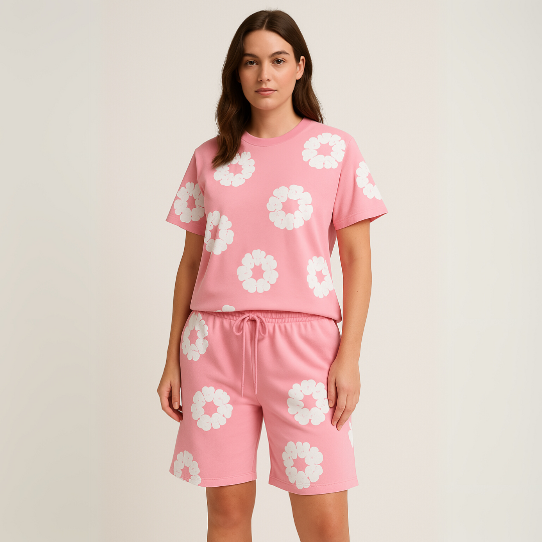 Katoenen Wreath T-Shirt en Shorts Set voor Heren en Dames