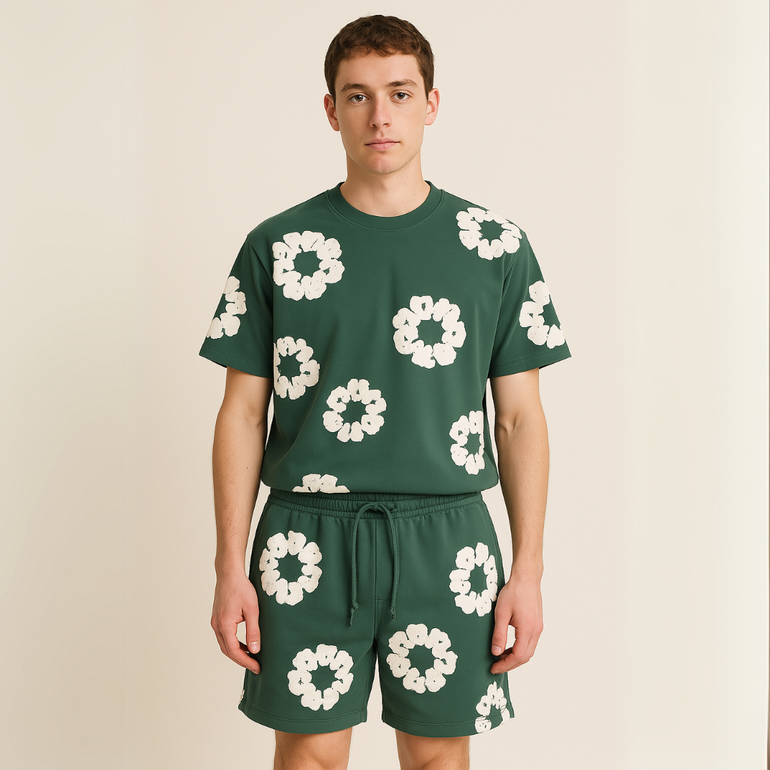 Katoenen Wreath T-Shirt en Shorts Set voor Heren en Dames