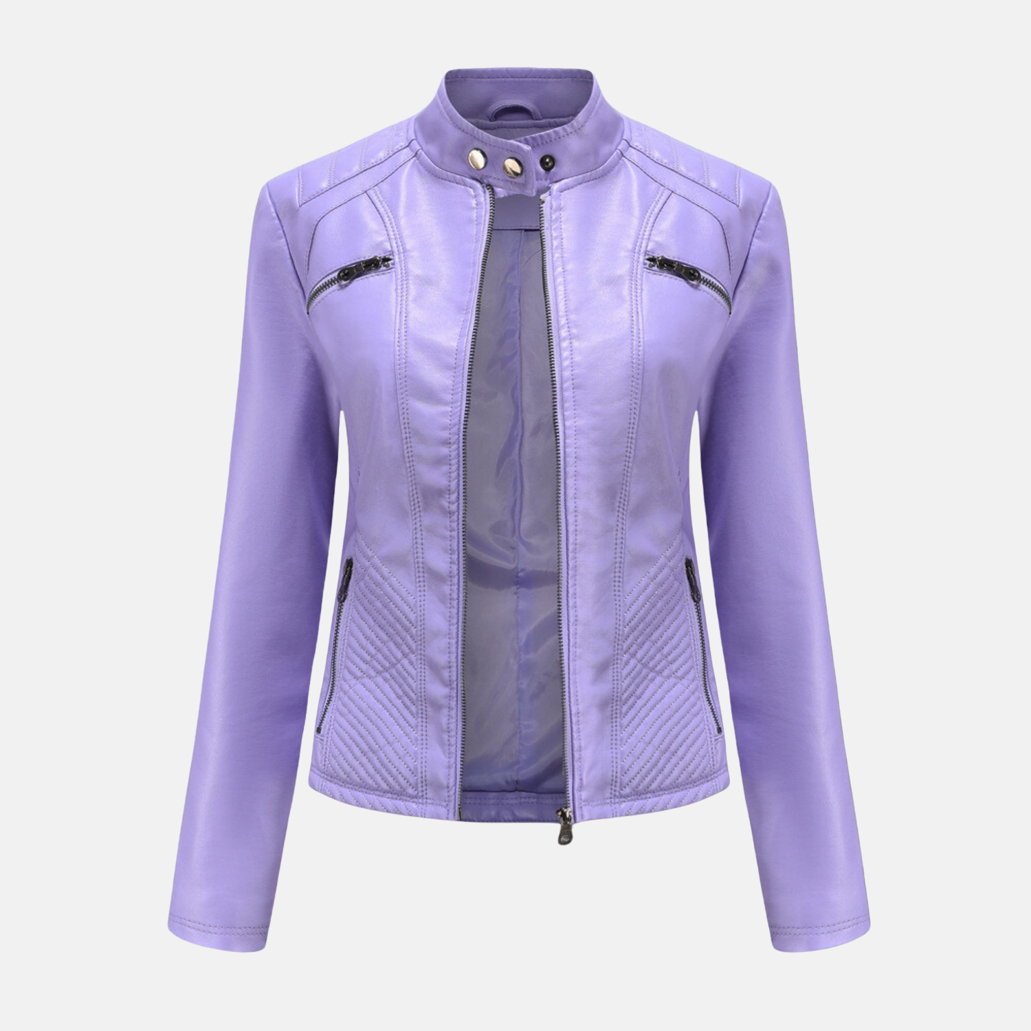 Women's Jacket - Faux Leather - Slim Fit - Stand-up Collar - Moto Style