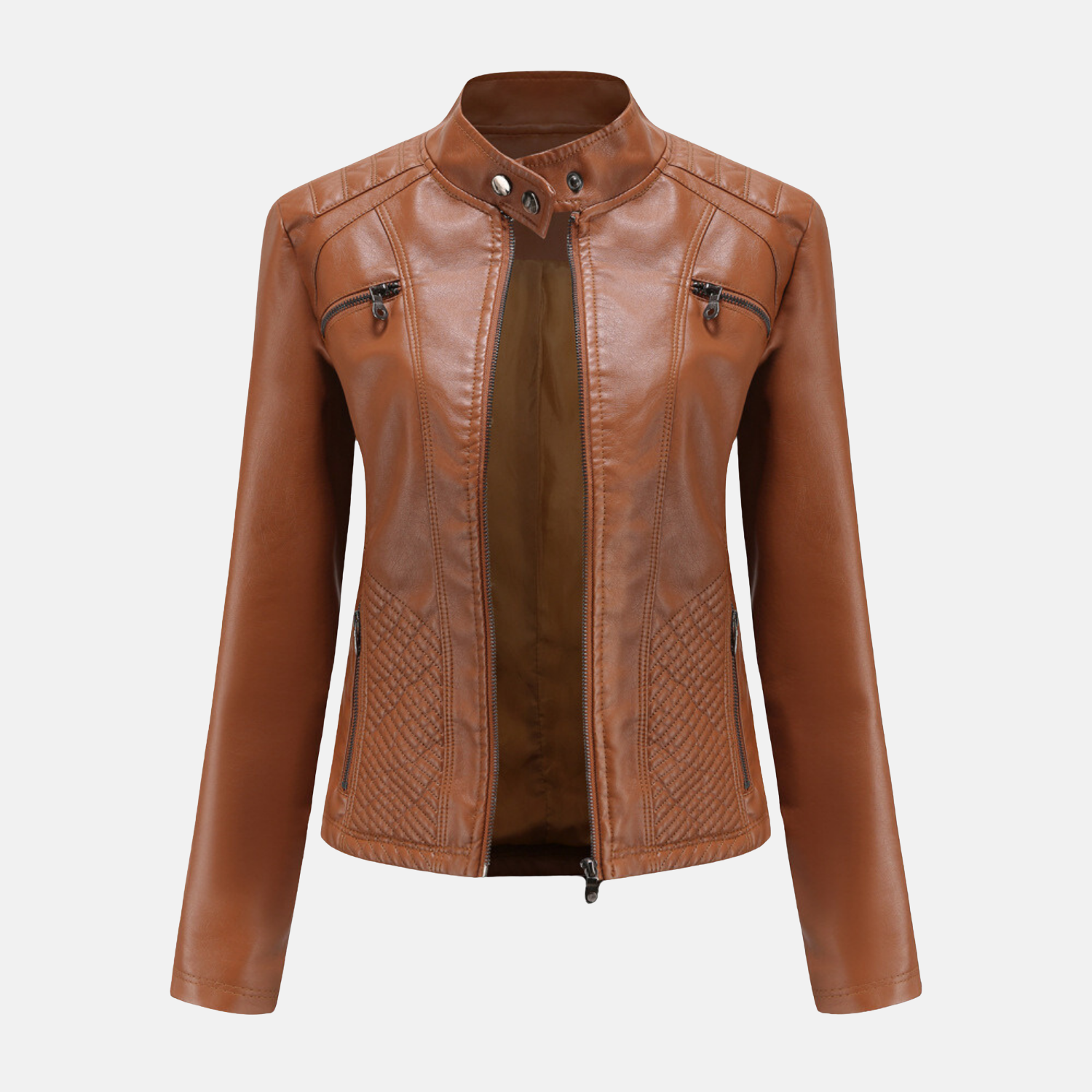 Women's Jacket - Faux Leather - Slim Fit - Stand-up Collar - Moto Style