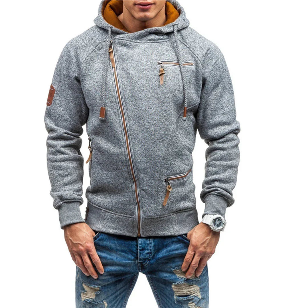 Heren Hoodie – Normale Pasvorm – Volledige Rits – Zakken met Rits – Casual