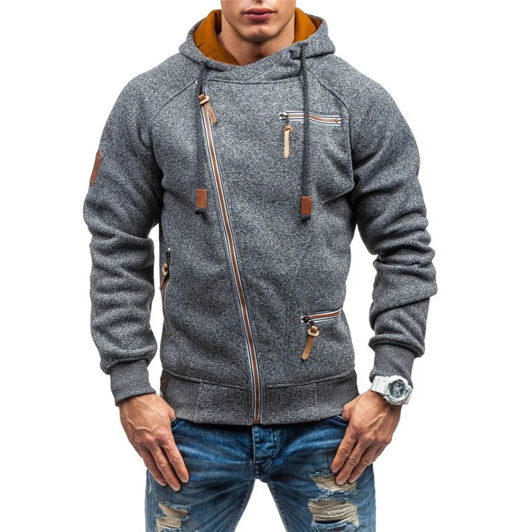 Heren Hoodie – Normale Pasvorm – Volledige Rits – Zakken met Rits – Casual