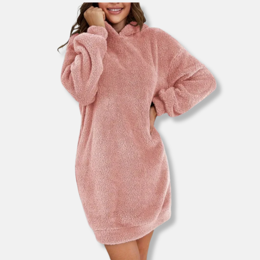 Women's hoodie dress – fleece fabric – oversized fit – long-sleeve loungewear