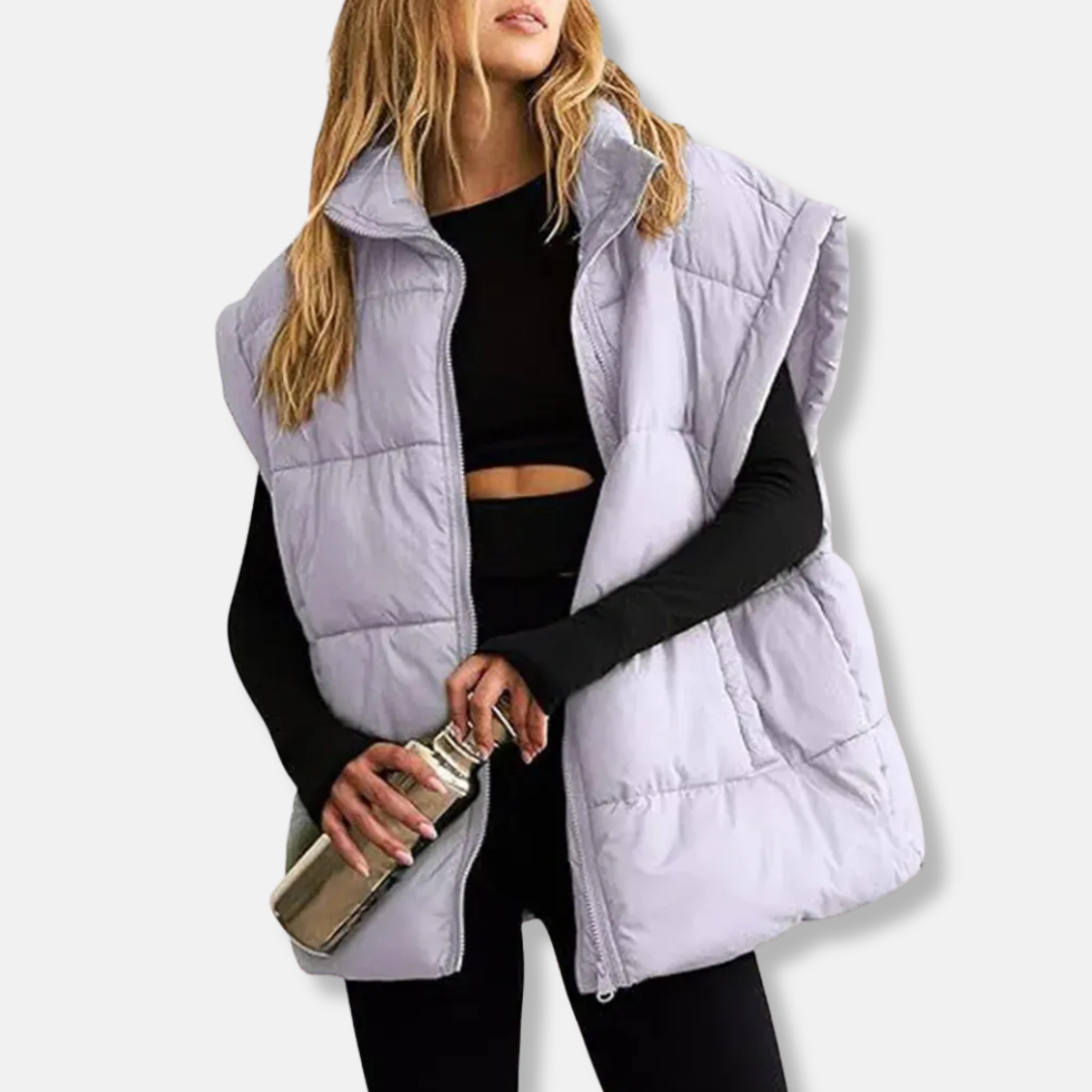 Women's Puffer Vest – Padded – Relaxed Fit – High Collar – Hip Length