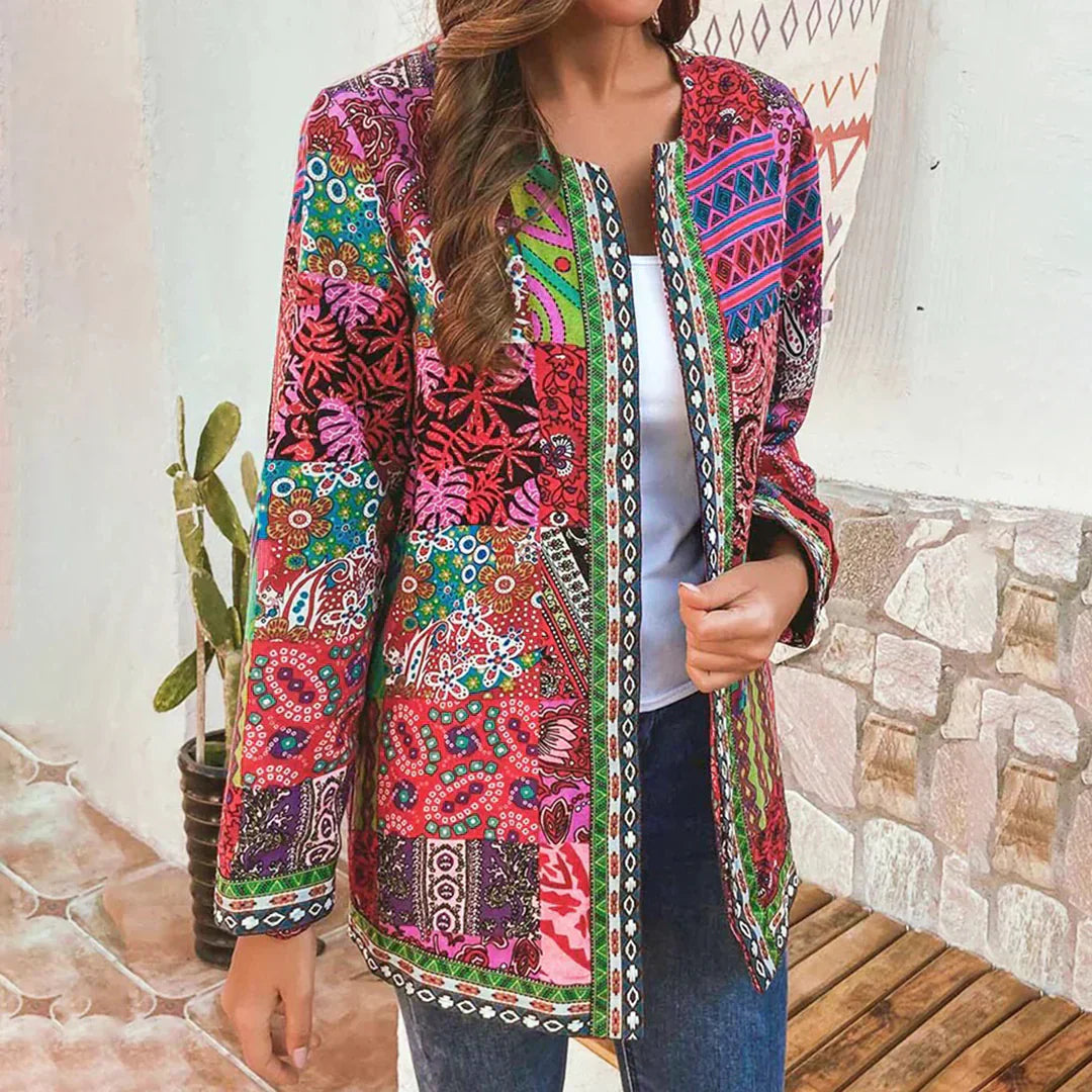 Dames Cardigan – Zachte Gebreide Stof – Relaxte Pasvorm – Open Voorzijde – Patchwork