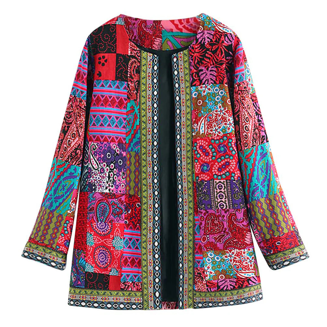 Dames Cardigan – Zachte Gebreide Stof – Relaxte Pasvorm – Open Voorzijde – Patchwork