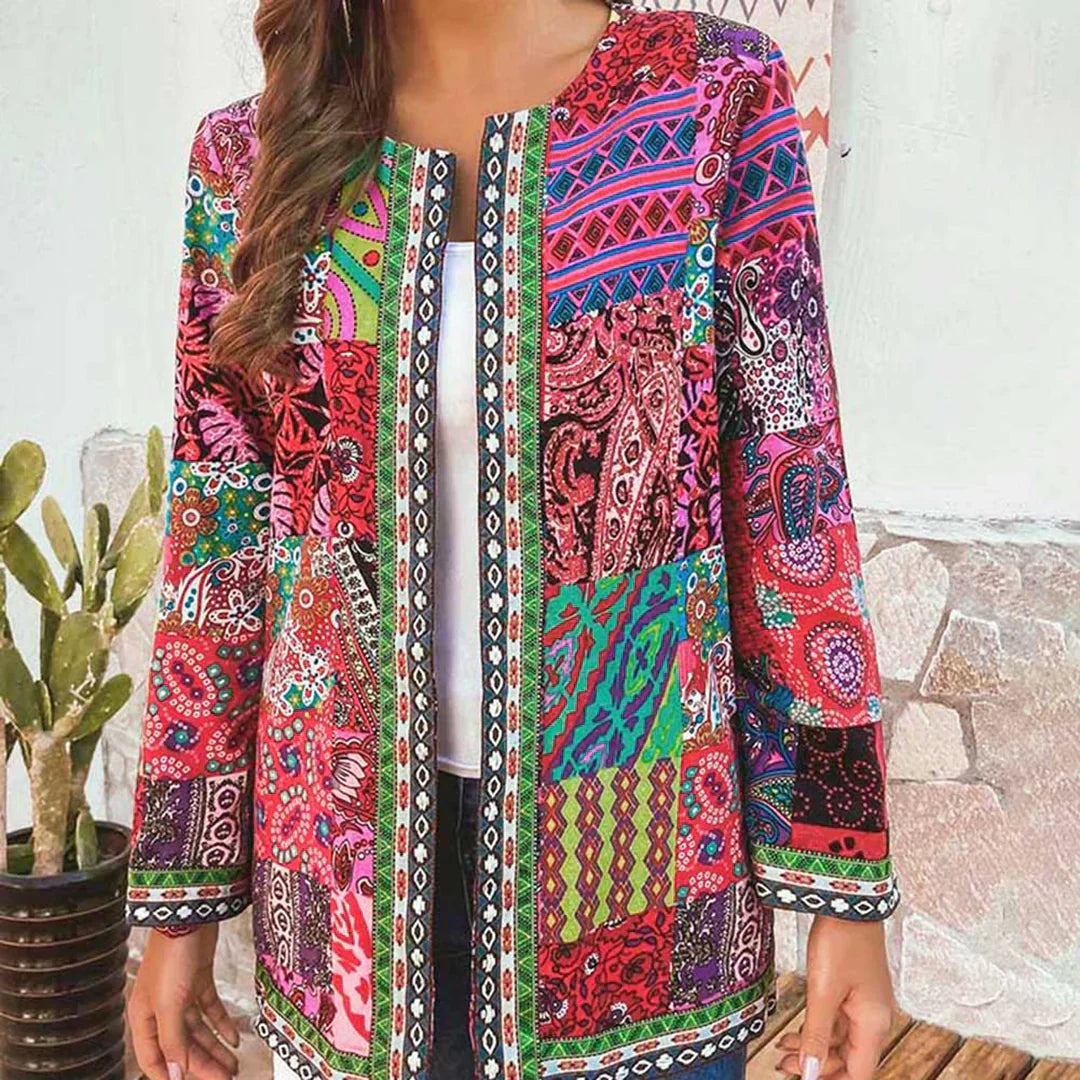 Dames Cardigan – Zachte Gebreide Stof – Relaxte Pasvorm – Open Voorzijde – Patchwork