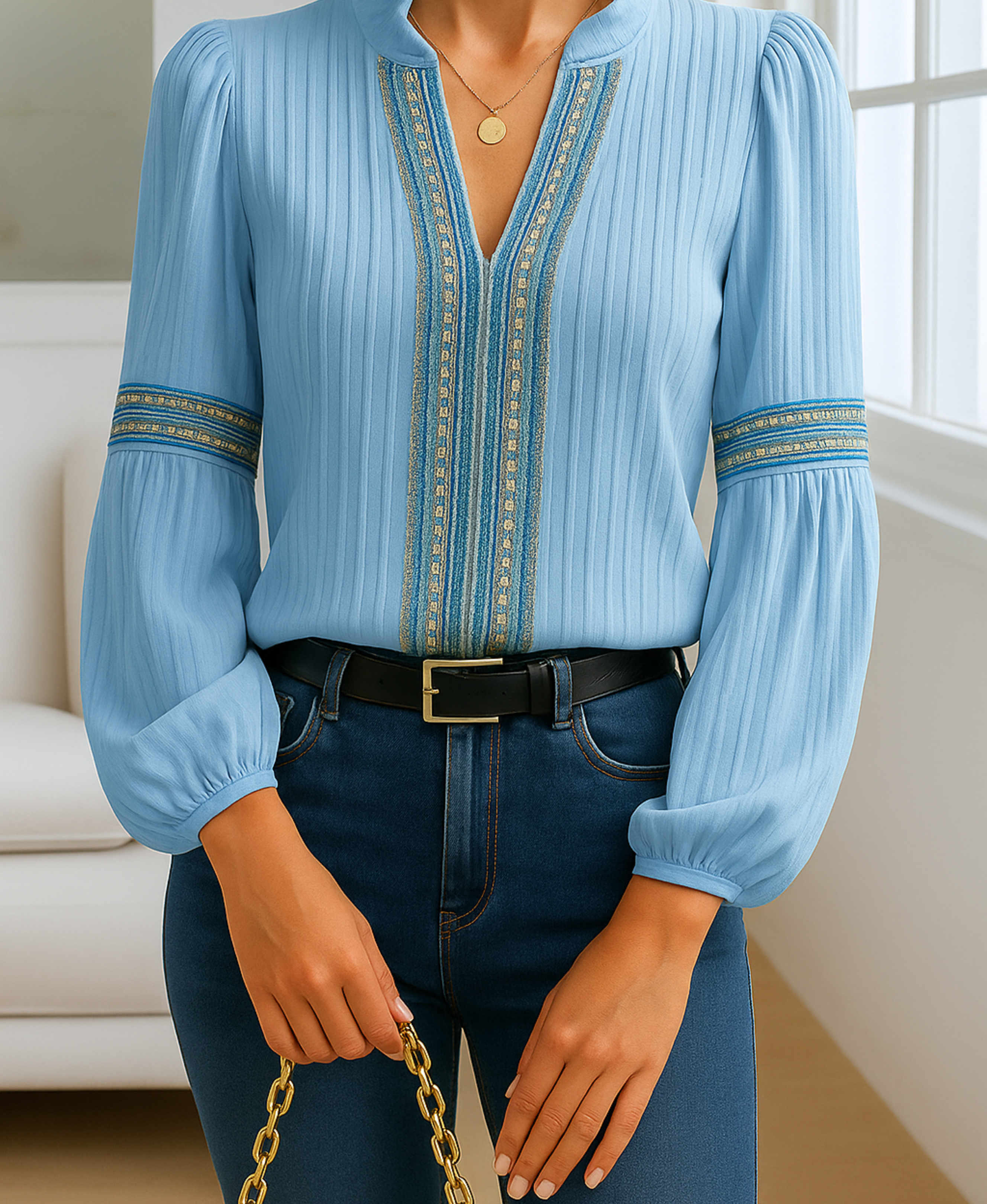 Vintage Blouse met V-Hals voor dames