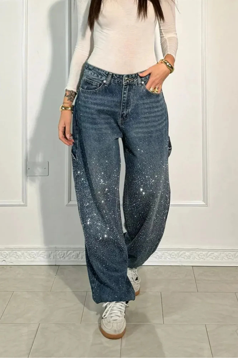 Casual Glamour Jeans met Glinsterende Accenten voor dames