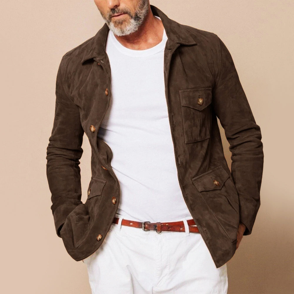 Men's Jacket - Suede - Classic Fit - Waist Length - Point Collar