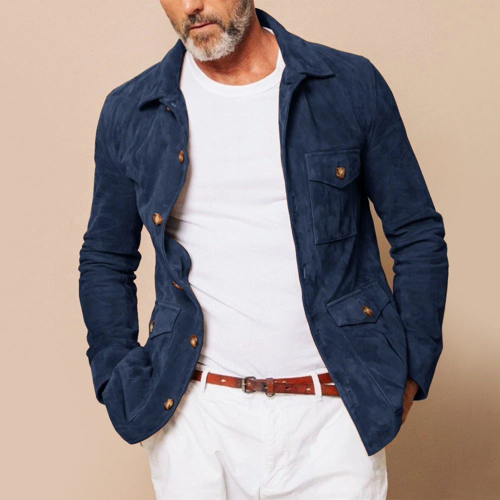 Men's Jacket - Suede - Classic Fit - Waist Length - Point Collar