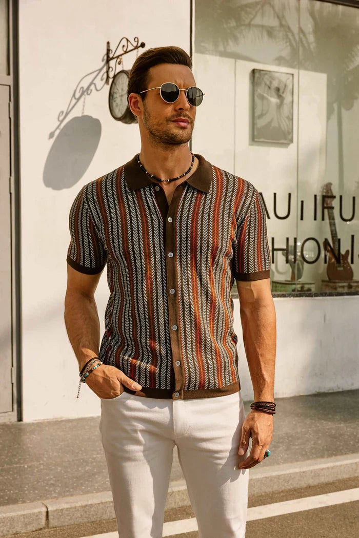 Vintage Look Polo Shirt met Strepen  Voor Heren