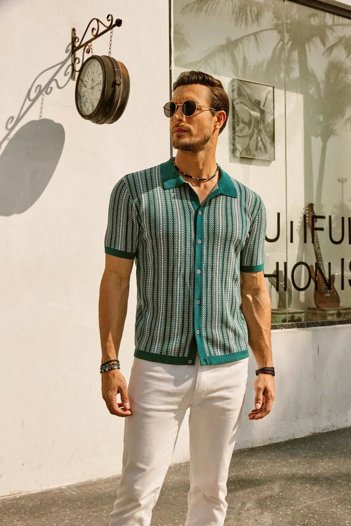 Vintage Look Polo Shirt met Strepen  Voor Heren
