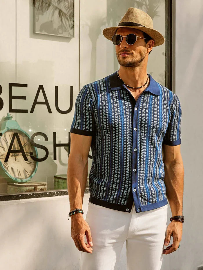 Vintage Look Polo Shirt met Strepen  Voor Heren