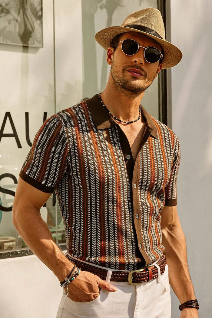 Vintage Look Polo Shirt met Strepen  Voor Heren