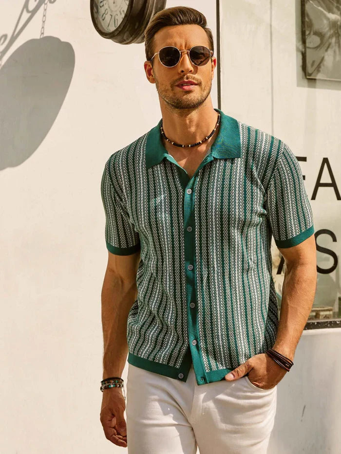 Vintage Look Polo Shirt met Strepen  Voor Heren