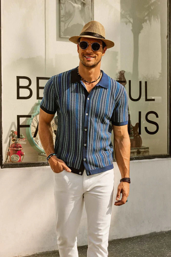 Vintage Look Polo Shirt met Strepen  Voor Heren