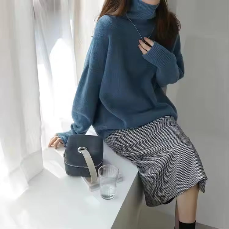 Dames Trui – Oversized Pasvorm – Dikke Gebreide Stof – Hoge Col – Geribde Boorden