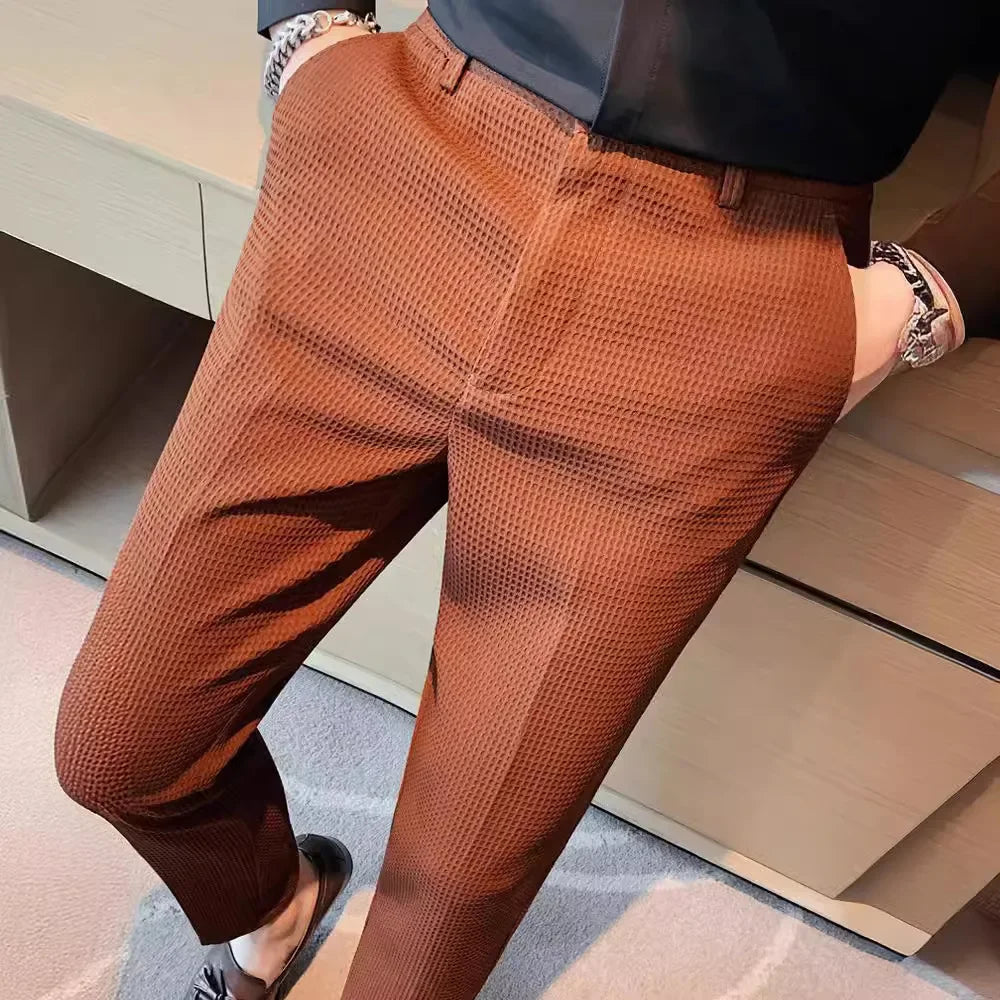 Elegante Geruite Herenbroek van Ademend Materiaal met Rechte Snit voor heren