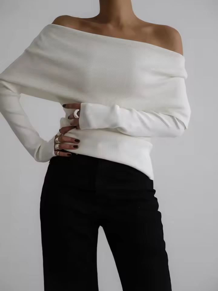 Dames Trui – Slim Fit – Off Shoulder Halslijn – Zacht Gebreid – Lange Mouwen