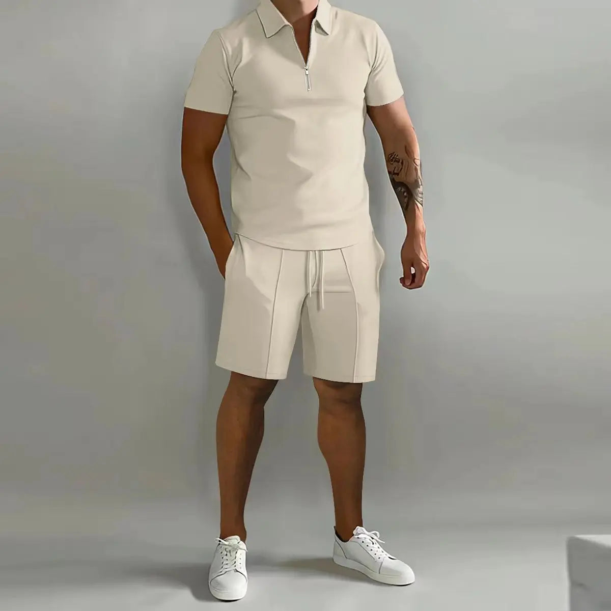 Polo Shirt in Effen Kleur met Gestreepte Broek voor heren