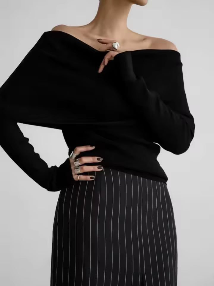Dames Trui – Slim Fit – Off Shoulder Halslijn – Zacht Gebreid – Lange Mouwen