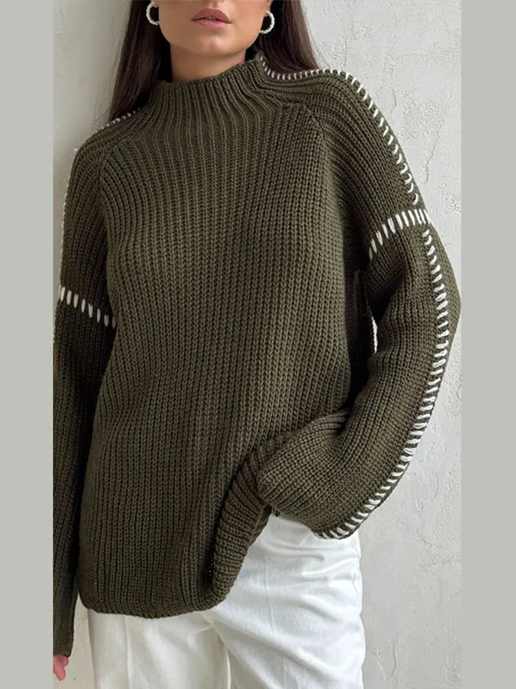 Amelia Knitted Sweater | Sweater With Contrasting Stitching