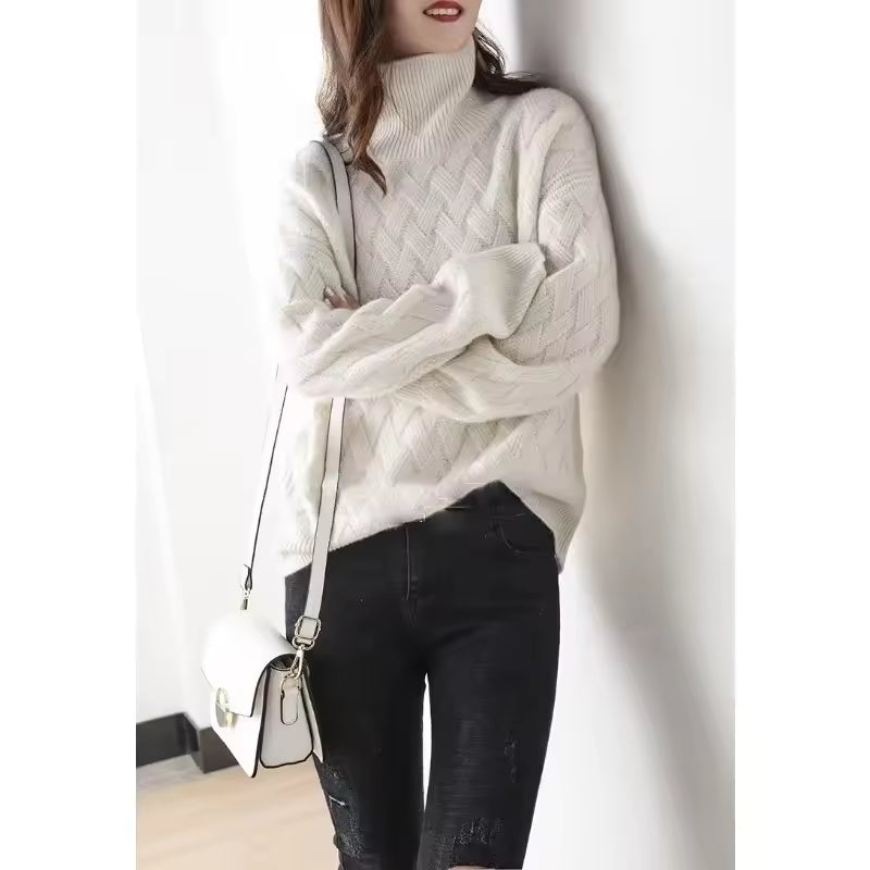 Dames Pullover Trui – Oversized Pasvorm – Ribgebreide Col – Textuur Gebreid